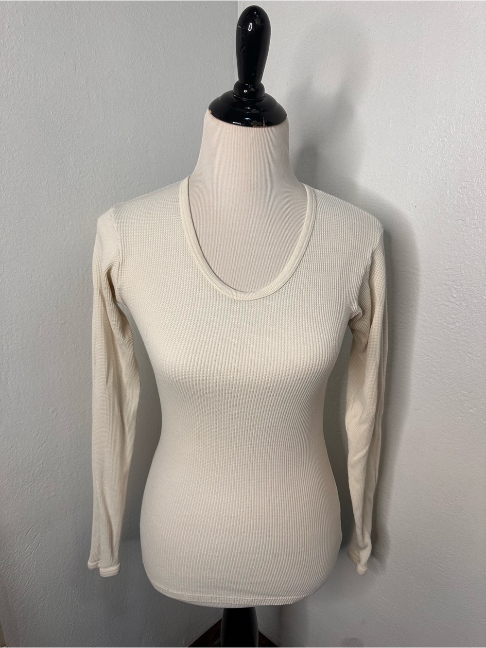 Rudy Jude Women's Cream Waffle Thermal Scoop Neck Top Shirt Small